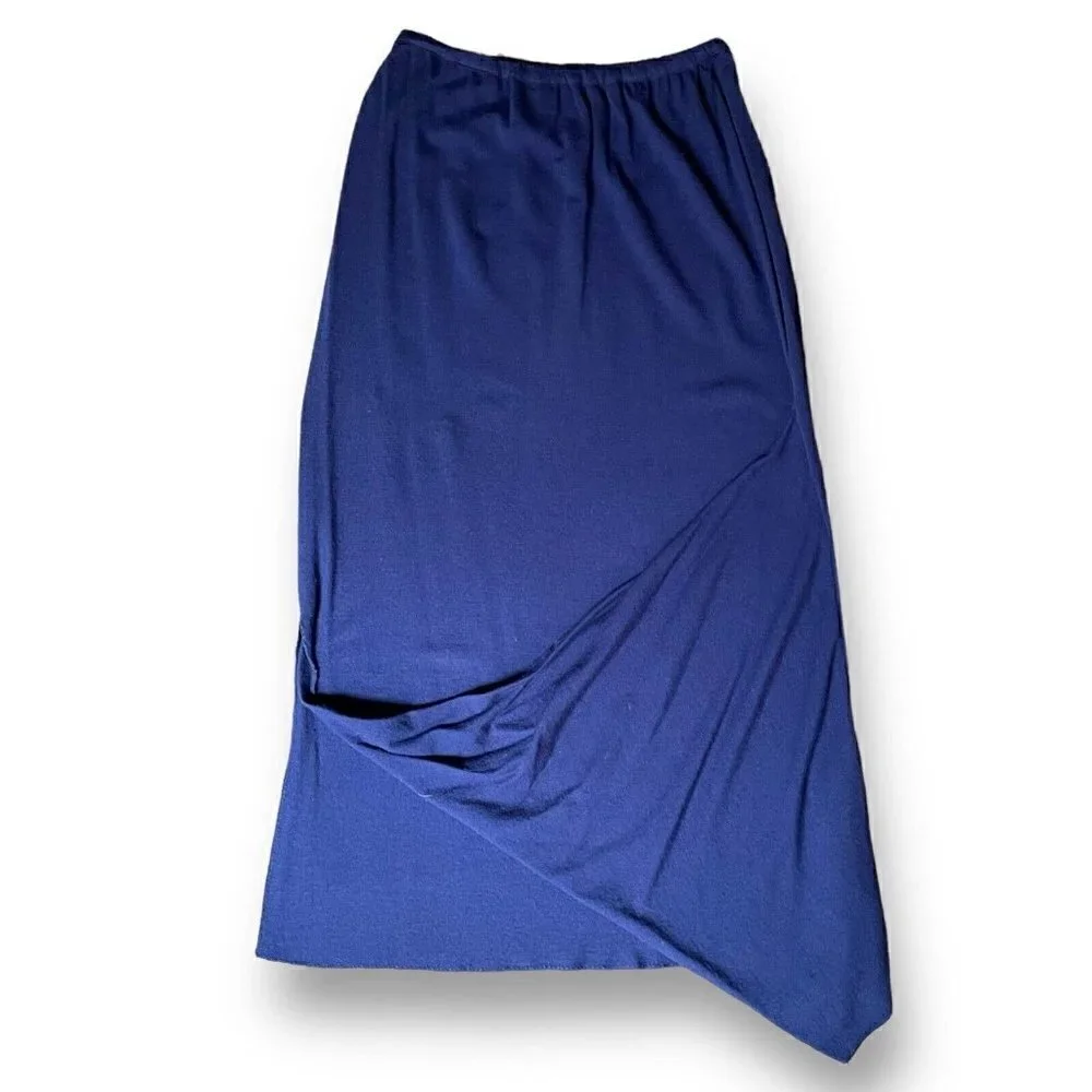 Comme des Garcons Vintage 1980s Womens Skirt Navy Blue Wool Knit Draped Midi